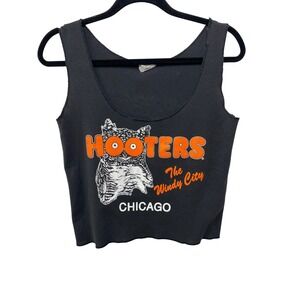 Vintage Hooters Chicago Windy City Cropped Tank Top Black 90s Made in USA Large